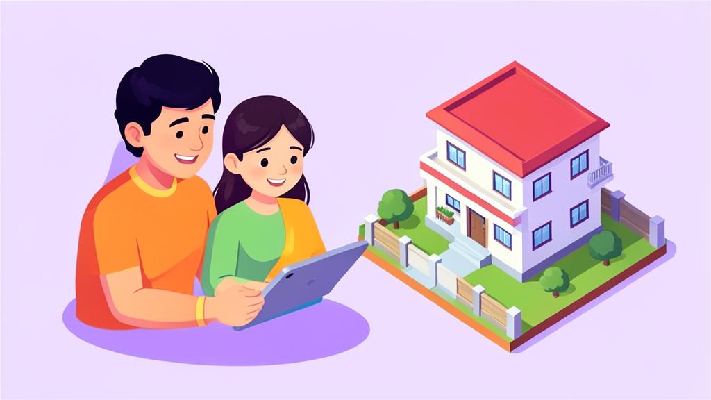 A couple reviewing the 3D model of their new house on a tablet